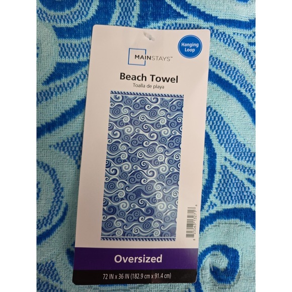 Mainstays Oversized Beach Towel Blue Waves 72 x 36 New with Tags - Picture 3 of 5